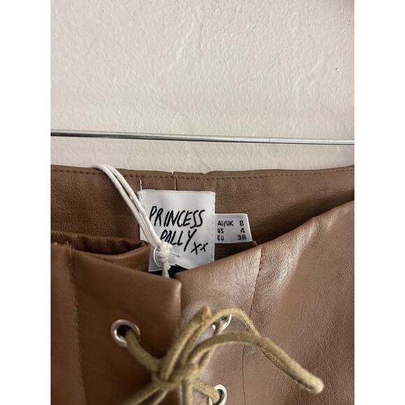 Princess Polly Pants 4 Harvey Faux Leather Lace Up High Rise Brown Flare NEW - Picture 6 of 10